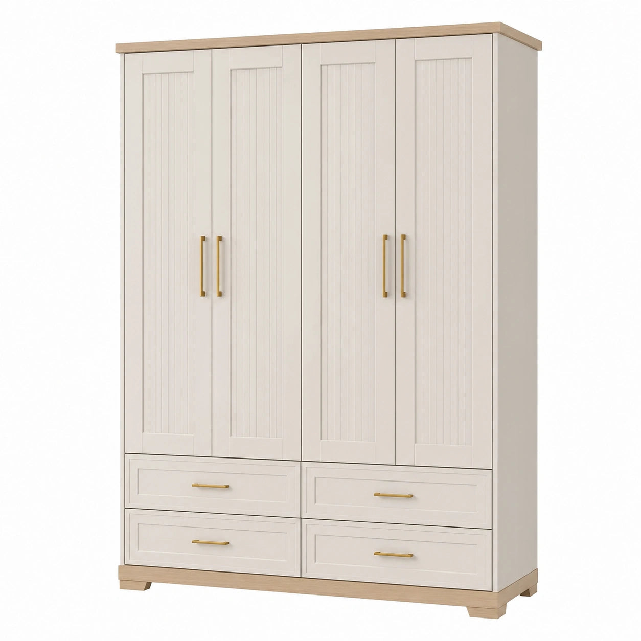 Armario de Madera con Cajones y Manijas Metálicas, 220x160x60 cm, Crema