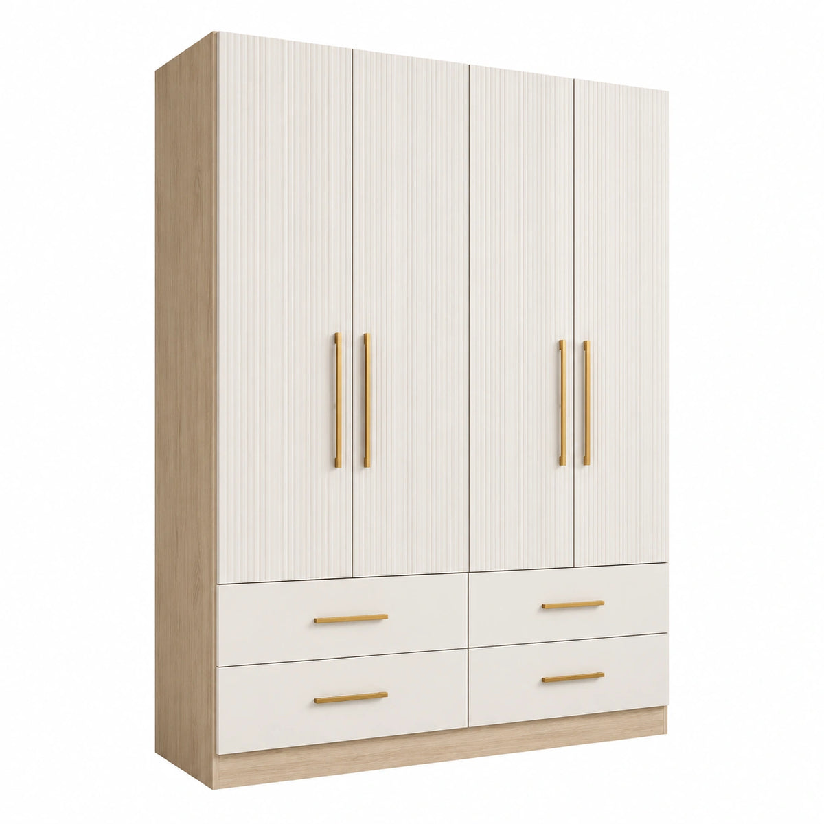 Armario de madera y MDF beige con cuatro puertas 200x180x60 cm