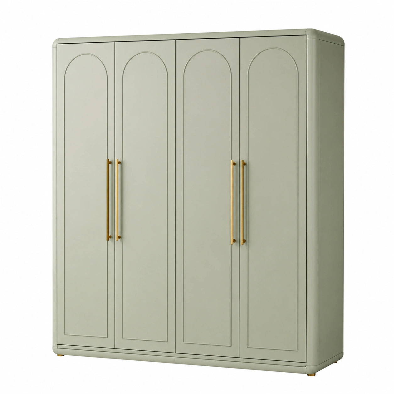 Armario de madera de 4 puertas con tiradores metálicos dorados 200x60x240 cm verde