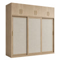 Armario de madera con puertas correderas y paneles de lino 200cm x 60cm x 240cm