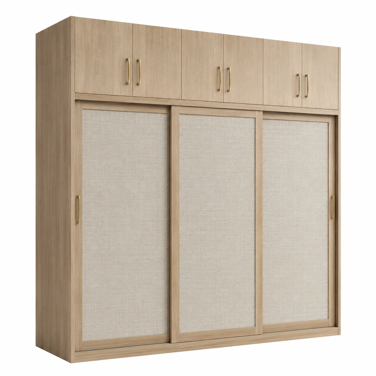 Armario de madera con puertas correderas y paneles de lino 200cm x 60cm x 240cm