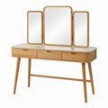Tocador de madera de roble con espejos triples y cajones