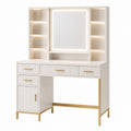 Tocador de MDF con espejo LED y almacenamiento integrado en color blanco y dorado