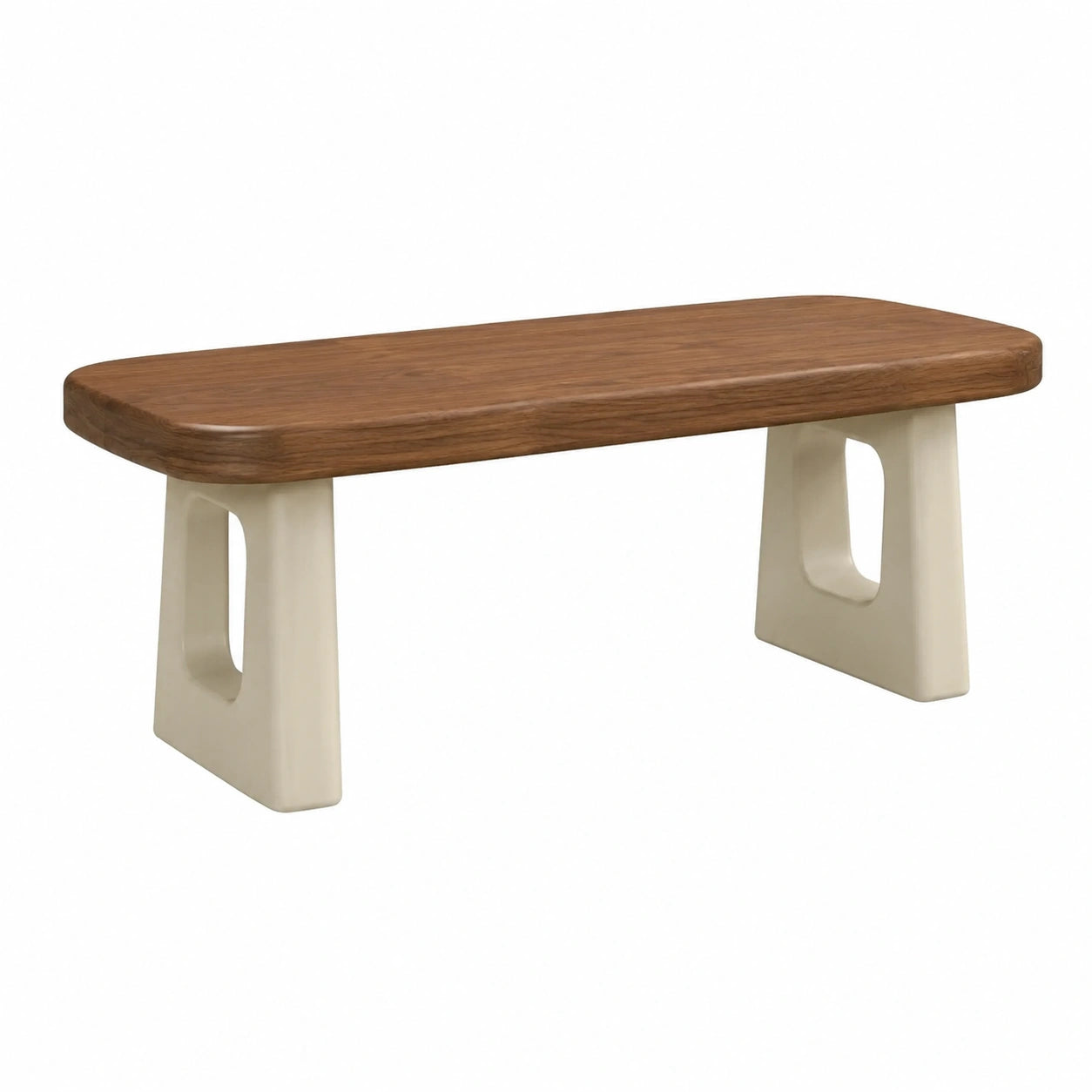 Banco rectangular de madera y resina marrón/beige