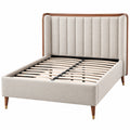 Cama doble tapizada con estructura de madera, 200x160 cm, beige