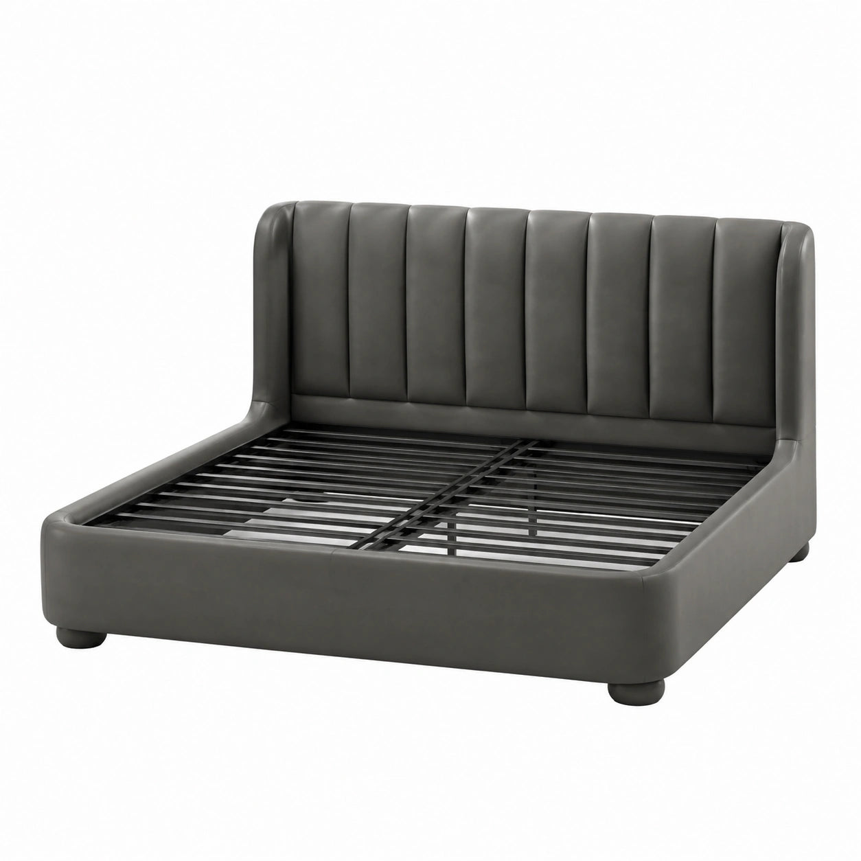 Cama doble de piel sintética gris con estructura metálica 200x160 cm