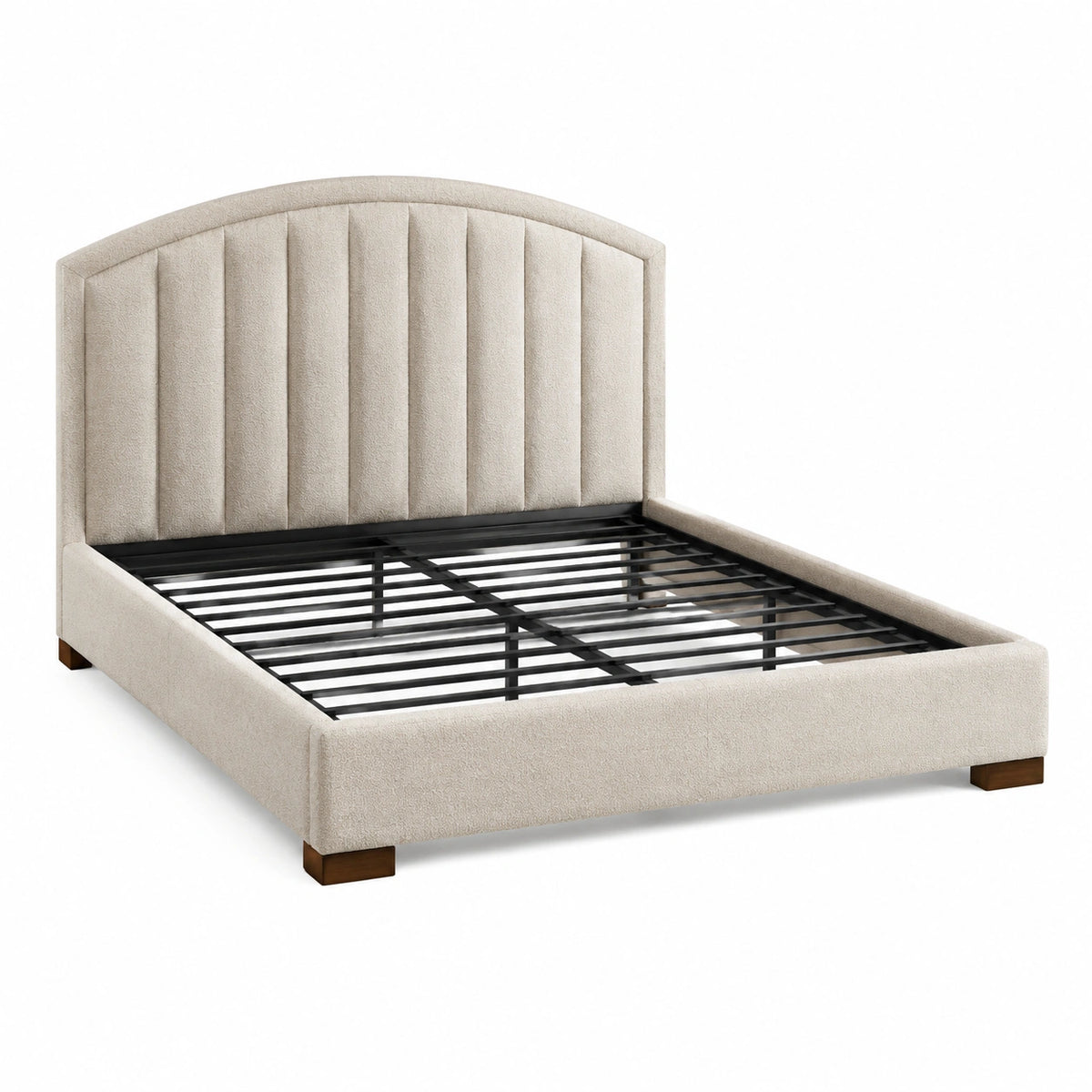 Cama doble de tela beige con cabecero arqueado