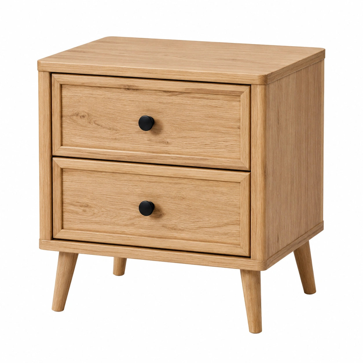 Mesita de noche de madera de roble con 2 cajones