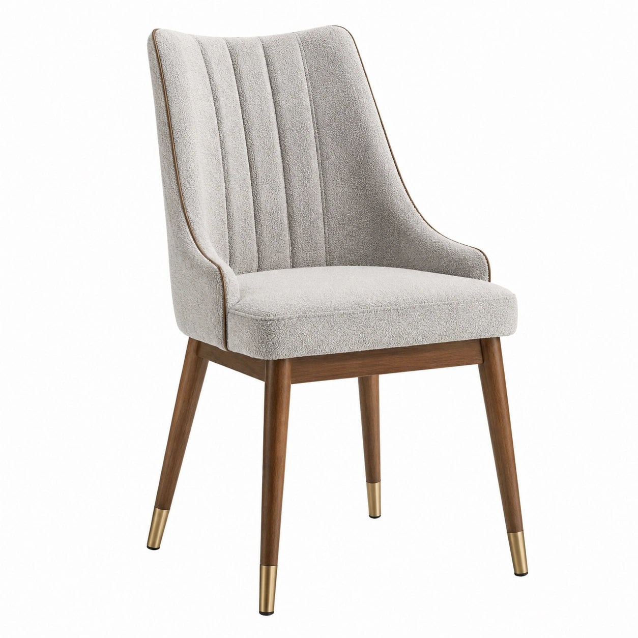 Silla de madera con tapizado gris y detalles en latón, 85 cm de altura