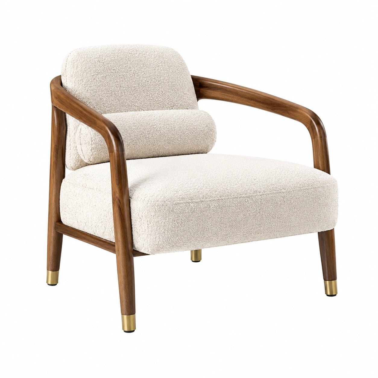 Sillón de Madera y Bouclé Beige con Detalles Metálicos