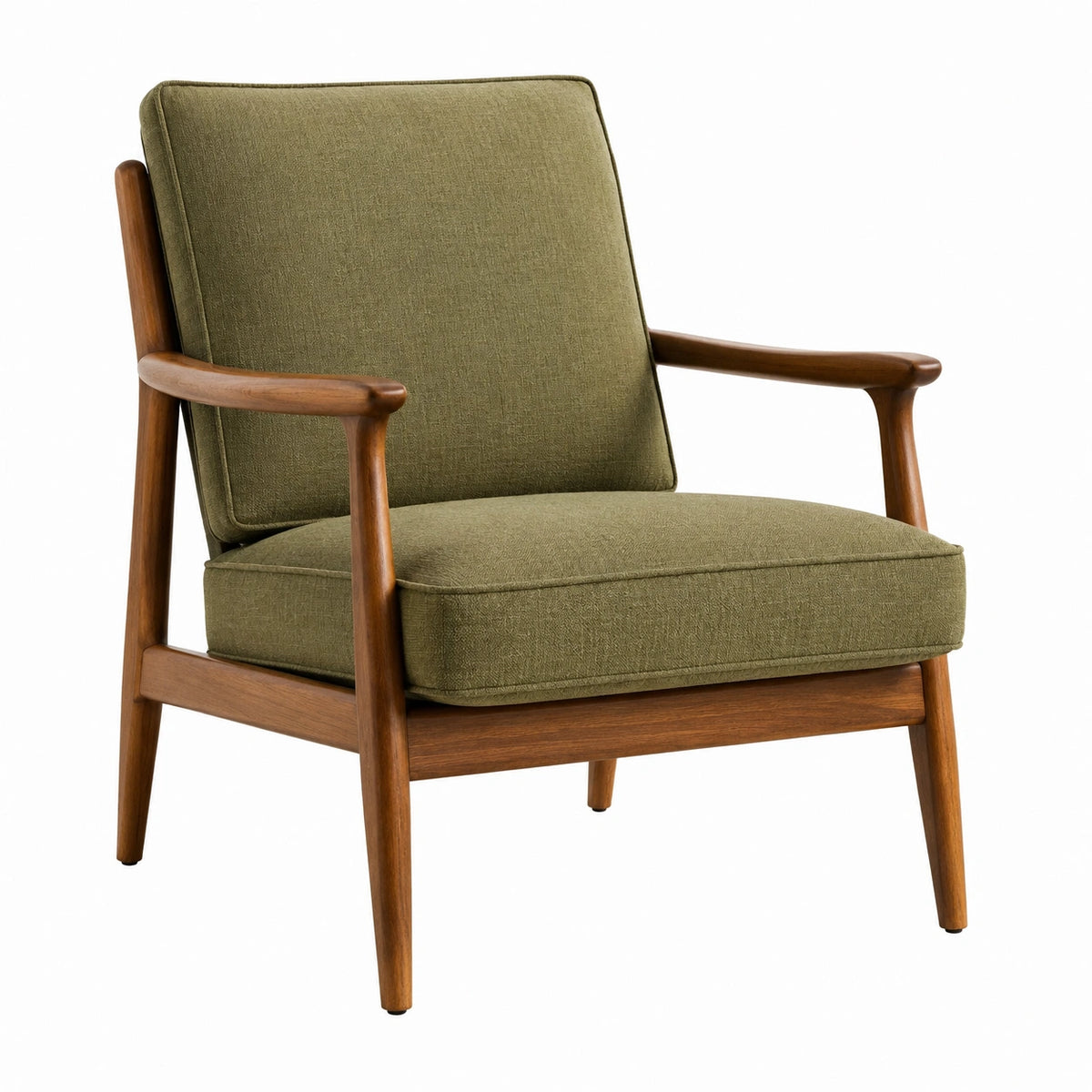 Sillón de madera tapizado en tela verde 70x80x75 cm