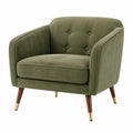 Sillón de Pana Verde con Patas de Madera y Detalles de Latón