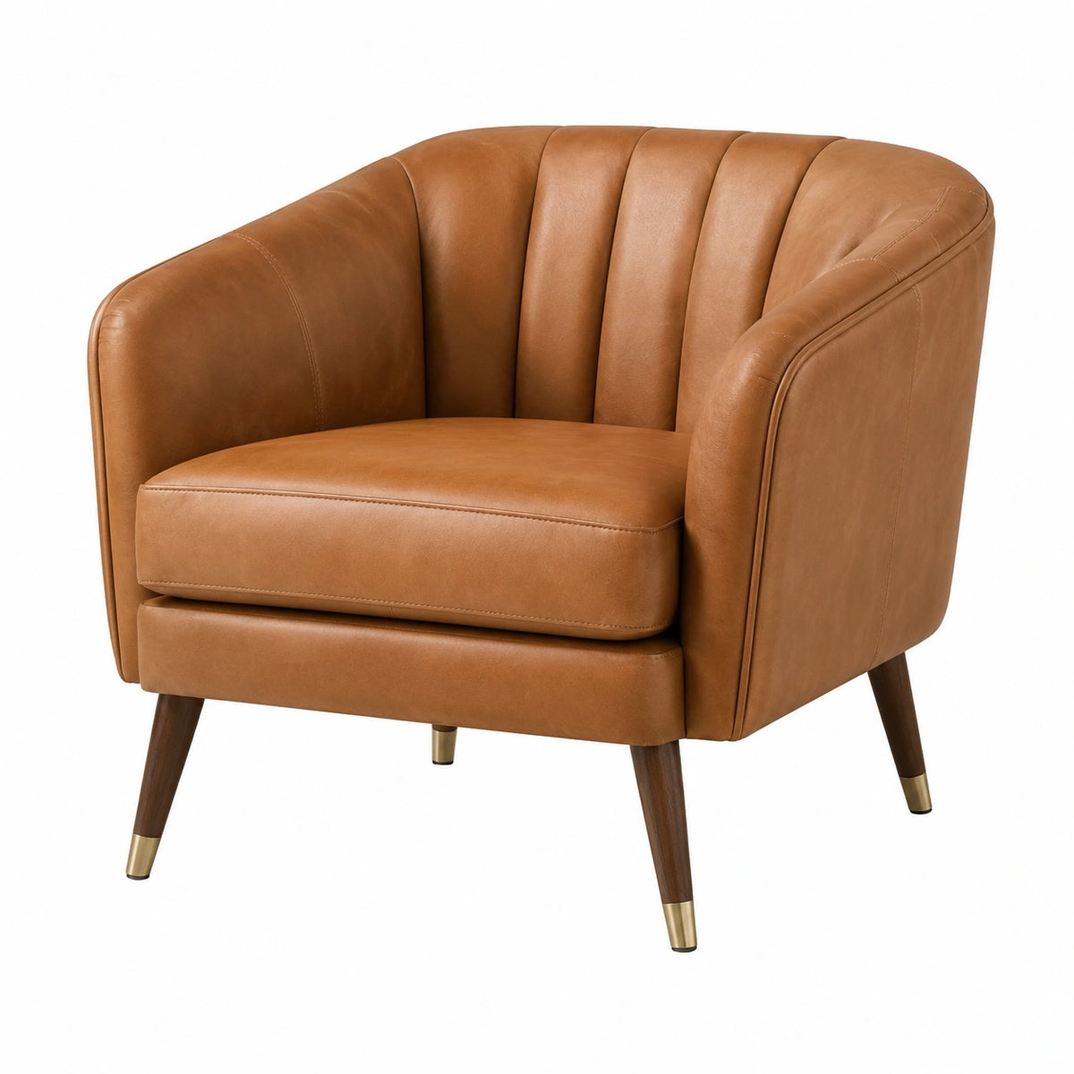 Sillón de cuero sintético con patas de madera marrón