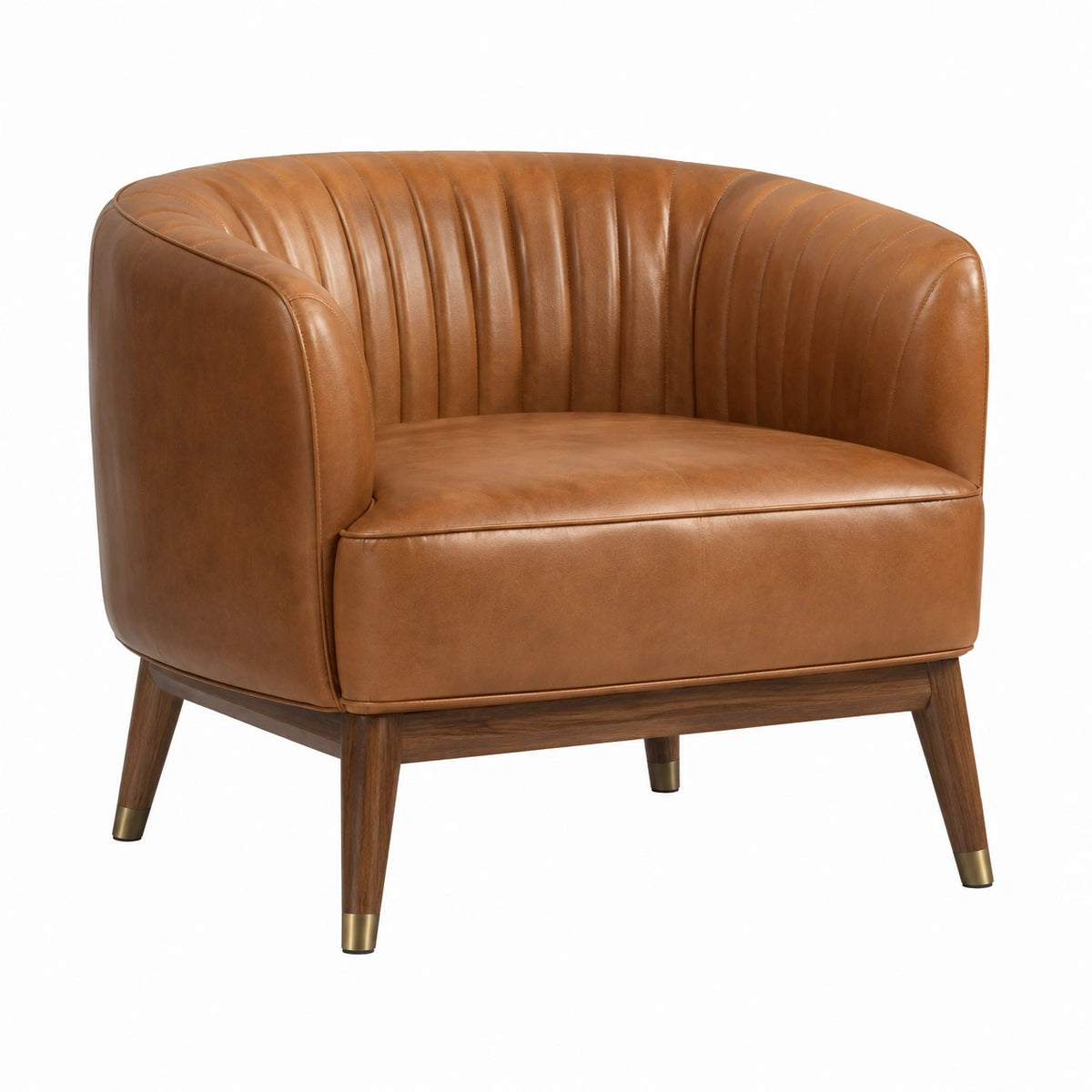 Sillón Curvo de Piel Sintética Marrón con Madera