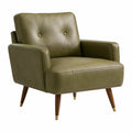 Sillón de cuero sintético verde oliva con patas de madera