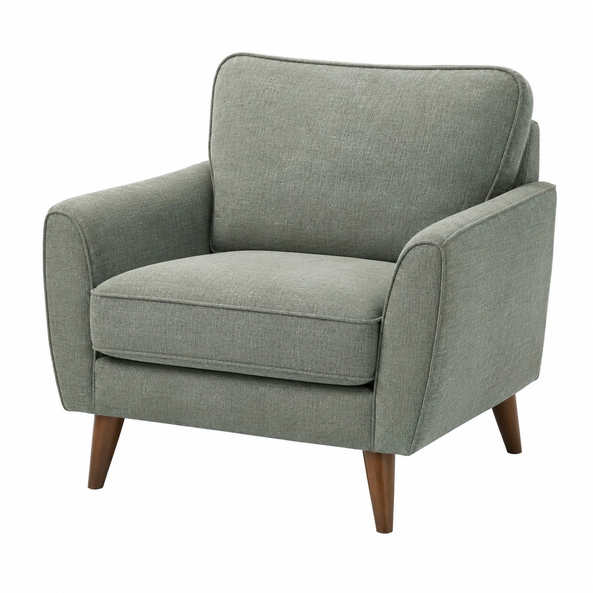Sillón de Tela Verde con Patas de Madera de Nogal